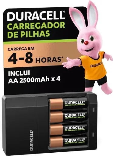 Duracell Carregador de Pilhas Recarregáveis AA e AAA Com 4 Pilhas AA Inclusas –