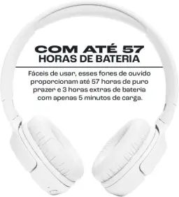 JBL, Fone de Ouvido On-ear, Headphone, Tune 520BT, Sem Fio - Branco — imagem 2