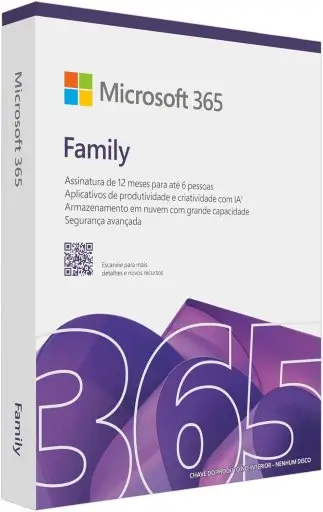 Microsoft 365 Family (12 meses) até 6 usuários. Office apps com o Copilot