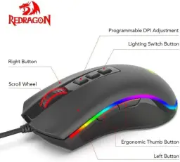 Mouse Gamer Redragon Cobra, Chroma RGB, 10000DPI, 7 Botões, Preto — imagem 2