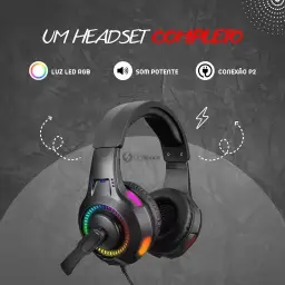 Fone De Ouvido Headset Gamer Luz Led RGB Compatível com Computador, Celular — imagem 2