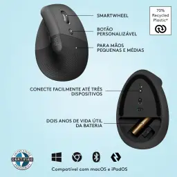 Mouse Sem Fio Logitech Lift Vertical com Design Ergonômico para Redução de — imagem 6