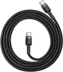 Cabo de 2 metros de Nylon BASEUS Turbo tipo C P/tipo C 60wats 3amp Cor Preto — imagem 6