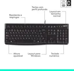 Teclado com fio USB Logitech K120, Resistente à Respingos — imagem 7