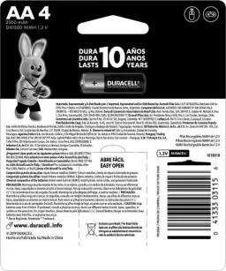 Duracell Pilha Recarregável AA 2500mAh Pequena Com 4 Unidades – Ideal para — imagem 2