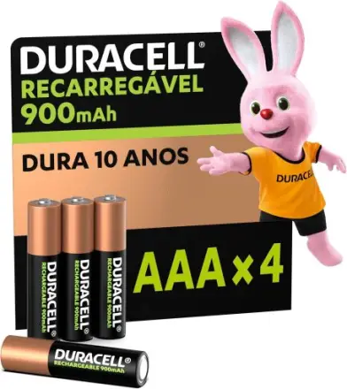 Duracell Pilha Recarregável AAA 900mAh Palito Com 4 Unidades – Ideal para