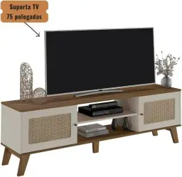 Rack para Tv ate 75" com 2 portas CHARLOTTE cor Pinho/Off White - Artely — imagem 4