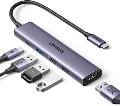 USB C Hub 5 em 1 adaptador multiporta 4K HDMI, fornecimento de energia de 100 W