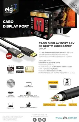 Cabo DisplayPort Premium Para Alta Performance, Suporta 8K, UHDTV, Versão 1.4V — imagem 4