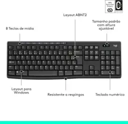 Teclado sem fio Logitech K270 com 8 Teclas Multimídia, Conexão USB — imagem 7