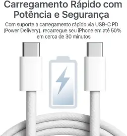 Cabo USB-C Turbo 2 Metros Tipo C 60W Nylon Trançado e Reforçado Compativel Com — imagem 2