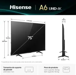 Hisense Smart TV 4K 75" Polegadas 75A6NV com Dolby Vision, HDR10, HLG — imagem 5