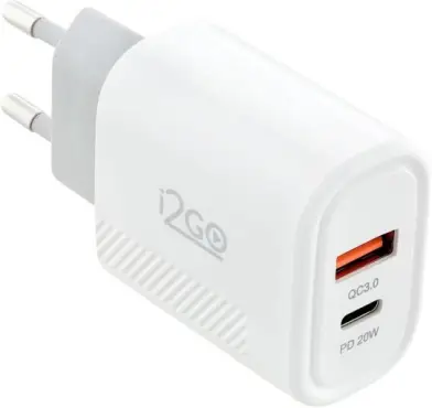 Carregador de Parede Ultra Rápido com 1 Saída USB-C Power Delivery 20W + 1