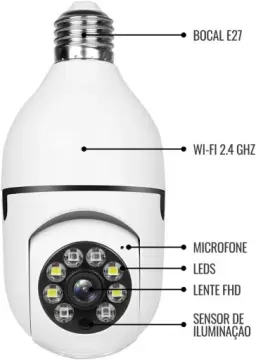 Câmera Segurança Lâmpada Ip Wifi 360° Full HD Yoosee Inteligente Prova D'água — imagem 7
