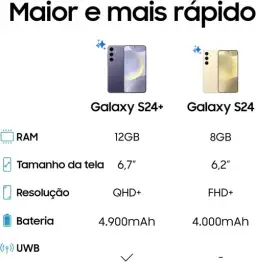 Smartphone Samsung Galaxy S24+, Galaxy AI, Selfie de 12MP, Tela de 6.7" 1-120Hz — imagem 5