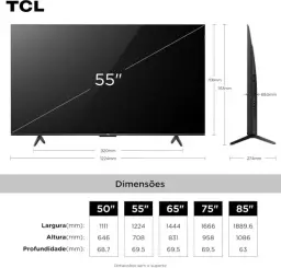 Smart TV TCL 55 Polegadas QLED 4K P7K WiFi Bluetooth Google TV HDR10+ Dolby — imagem 3