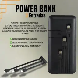 Carregador Portátil Power Bank Universal 10000mAh 3 Cabos Integrados Design — imagem 3