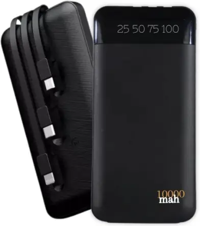 Carregador Portátil Power Bank Universal 10000mAh 3 Cabos Integrados Design