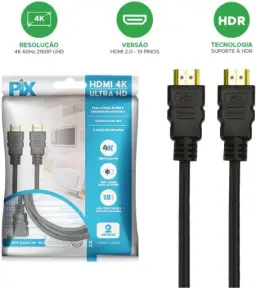 PIX Cabo Hdmi 2.0 4K Hdr 19P 2M Pix Gold, Preto — imagem 2