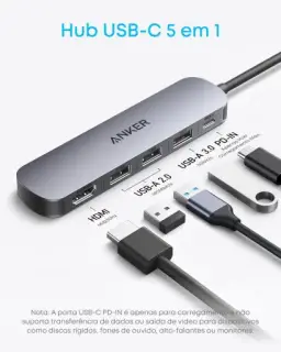 Anker Hub USB-C(5 em 1), HDMI 4K@30Hz com Entrega de Energia Máxima de 100W — imagem 2