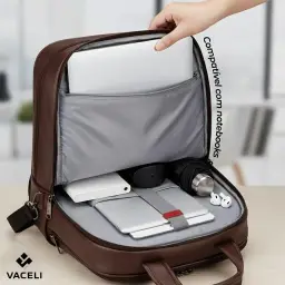 Mochila Couro Reforçada Executiva Grande Mochila para Notebook Trabalho Viagem — imagem 4