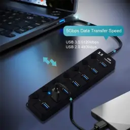 Hub USB 3.0 Com 7 Portas, Botões Individuais, LED — imagem 3