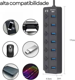 Hub USB 3.0 Com 7 Portas, Botões Individuais, LED — imagem 5