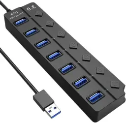 Hub USB 3.0 Com 7 Portas, Botões Individuais, LED — imagem 1