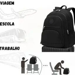 Mochila Feminina Masculina Tactel Notebook Escolar Resistente Grande Costas — imagem 6