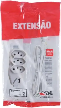 Force Line - Extensão Slim 3 Tomadas Tripolar Bivolt 1 Metro — imagem 2