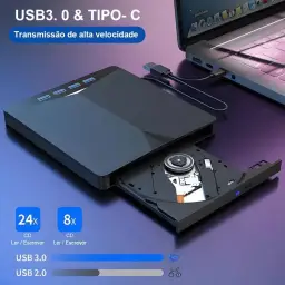 Gravador Externo DVD USB 3.0, Leitor CD/DVD Portátil com Hub USB 7 em 1 — imagem 5