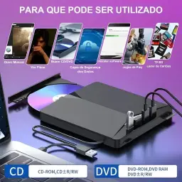 Gravador Externo DVD USB 3.0, Leitor CD/DVD Portátil com Hub USB 7 em 1 — imagem 3