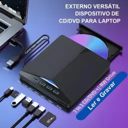 Gravador Externo DVD USB 3.0, Leitor CD/DVD Portátil com Hub USB 7 em 1 — imagem 6