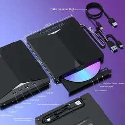 Gravador Externo DVD USB 3.0, Leitor CD/DVD Portátil com Hub USB 7 em 1 — imagem 2