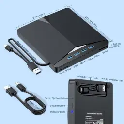 Gravador Externo DVD USB 3.0, Leitor CD/DVD Portátil com Hub USB 7 em 1 — imagem 9