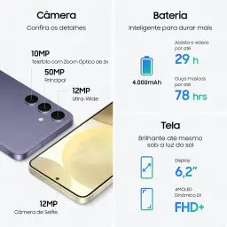 Smartphone Samsung Galaxy S24, Galaxy AI, Selfie de 12MP, Tela de 6.2" 1-120Hz — imagem 4