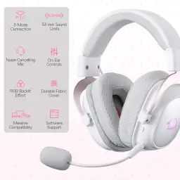 Headset Gamer Redragon Zeus Pro Branco Sem Fio, Bluetooth, Sorround 7.1 — imagem 2