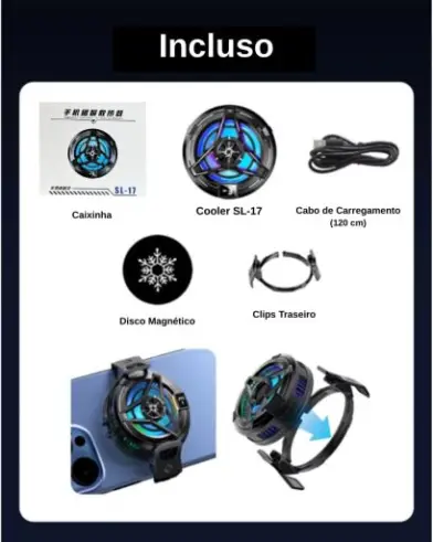 Cooler Gamer para Celular - Modelo SL-17 - RGB Magnético Resfriamento com