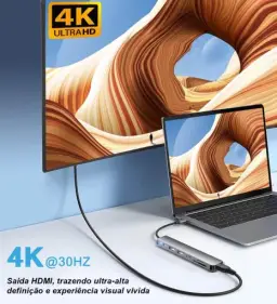 Hub USB-C 7 em 1, Adaptador Multiportas com HDMI 4K 60Hz, 2 Portas USB 3.0 — imagem 3