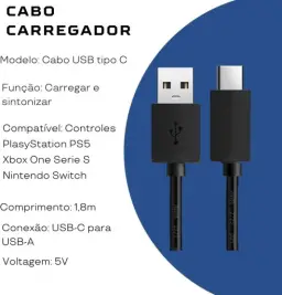 Cabo Carregador Controle Compatível Playstation 5 PS5, Xbox One S/X — imagem 5
