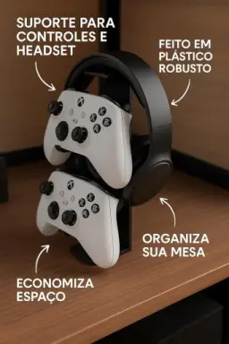 Suporte Para Controle E Fone Videogame Gamer Xbox Ps4 Ps5 PC Branco — imagem 3