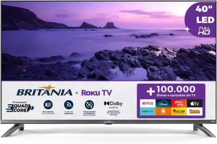 Smart TV 40" Britânia Roku TV LED Dolby Audio BTV40M9GR2CGB