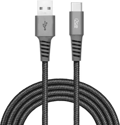 Cabo USB-C I2GO PRO 2m 2,4A Nylon Trançado Chumbo