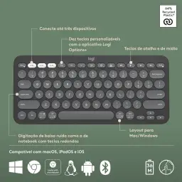 Teclado sem fio Logitech Pebble Keys 2 K380s com Conexão Bluetooth Easy-Switch — imagem 6