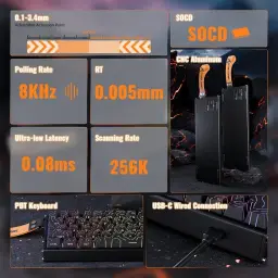ATTACK SHARK X68MAX HE Teclado gamer de alumínio com fio de gatilho rápido — imagem 9