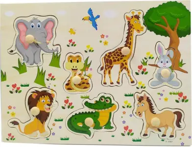 Quebra Cabeça Animais Infantil Madeira Com Pinos