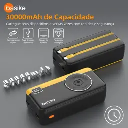 Power Bank 30000mAh, Basike Carregador Portátil 2 Saídas USB-A (até 22.5W) + — imagem 7