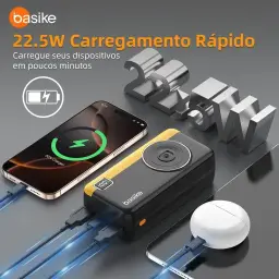 Power Bank 30000mAh, Basike Carregador Portátil 2 Saídas USB-A (até 22.5W) + — imagem 5