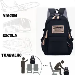 Mochila Masculina Feminina Notebook Viagem Trabalho Escola Escolar Preta Grande — imagem 8