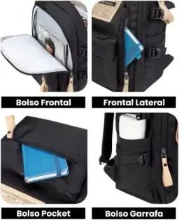 Mochila Masculina Feminina Notebook Viagem Trabalho Escola Escolar Preta Grande — imagem 2